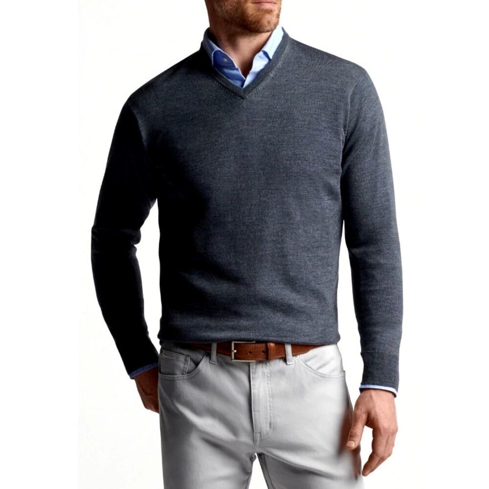 Peter Millar Presidents Cup Charcoal Autumn Crest V Neck Sweater Size L